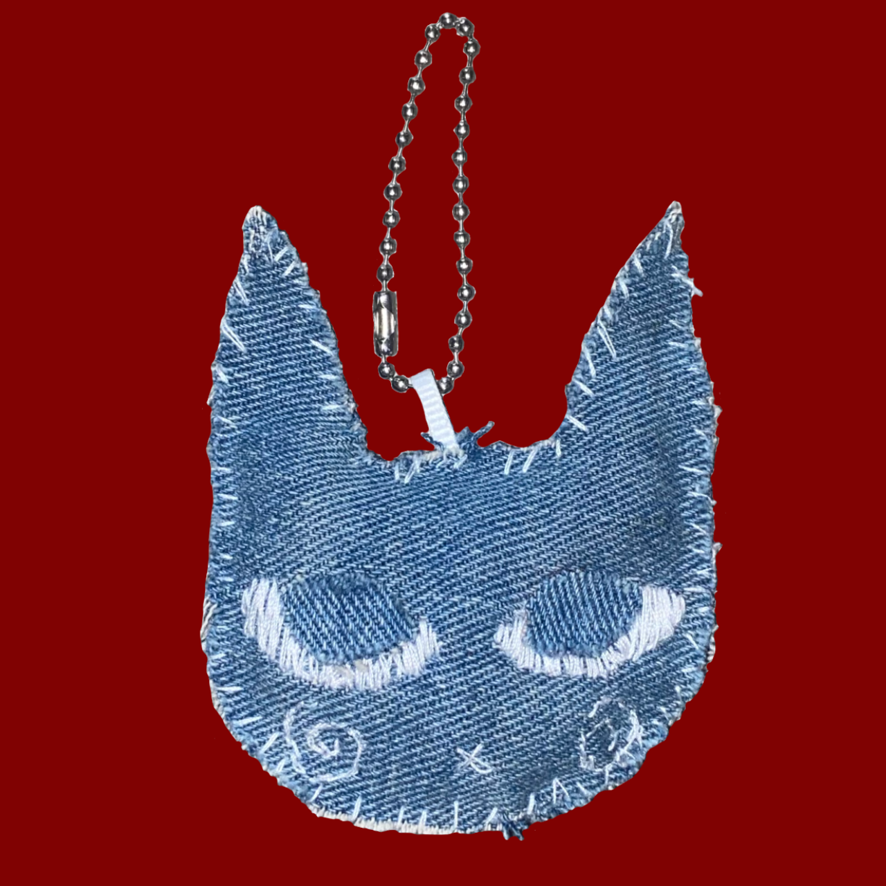 "Denim STiTCHi Cat” Hand-Sewn Plush Keychain